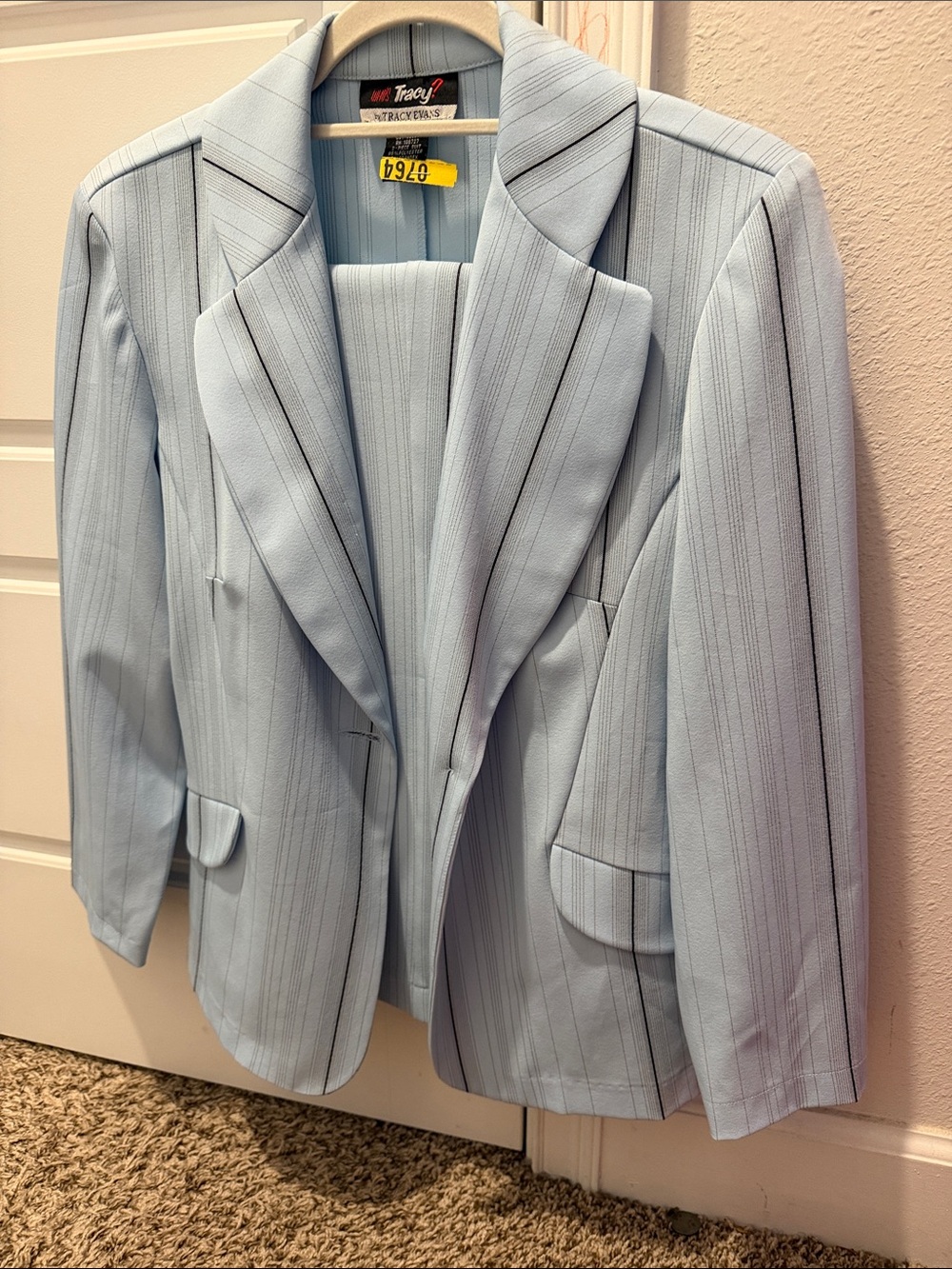 Trac Light Blue Pinstripe Women's Blazer with Notch Lapel